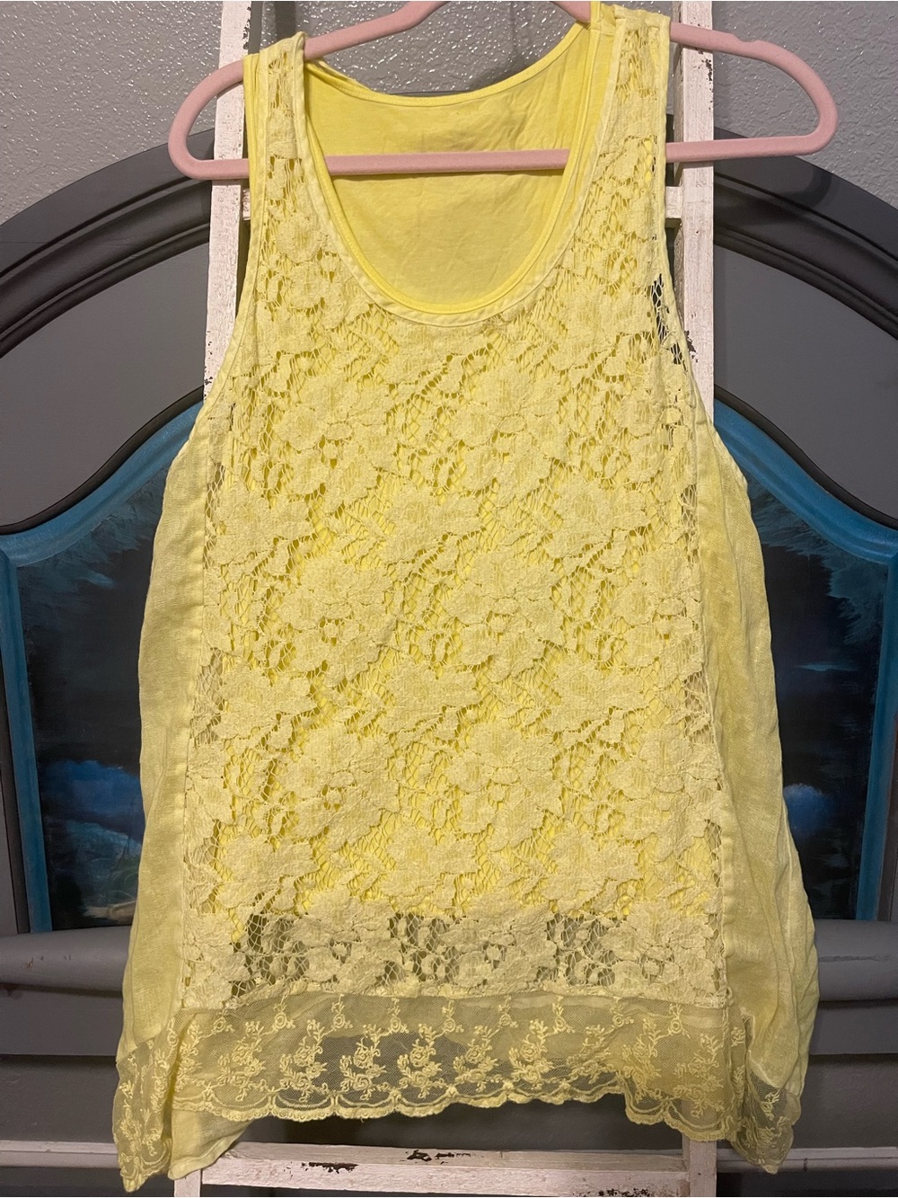 Fleur de Lis Collection Yellow Lace Tank Top